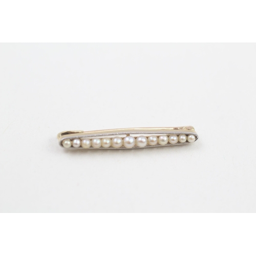 98 - 15ct gold antique seed pearl bar brooch 1.6g