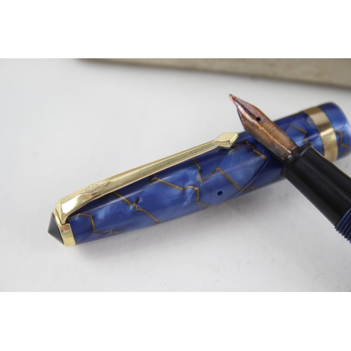 504 - Vintage CONWAY STEWART 85L Navy FOUNTAIN PEN w/ 14ct Gold Nib WRITING Boxed