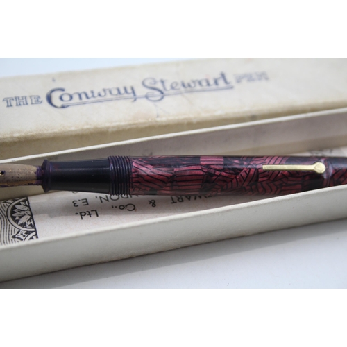 505 - Vintage CONWAY STEWART 73 Burgundy FOUNTAIN PEN w/ 14ct Gold Nib WRITING