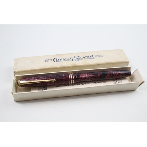 505 - Vintage CONWAY STEWART 73 Burgundy FOUNTAIN PEN w/ 14ct Gold Nib WRITING