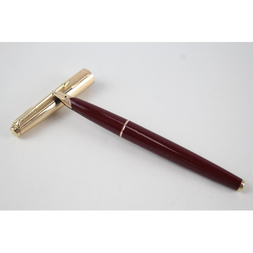 507 - Vintage PARKER 65 Burgundy Fountain Pen w/ Chalk Mark, 14ct Gold Nib WRITING