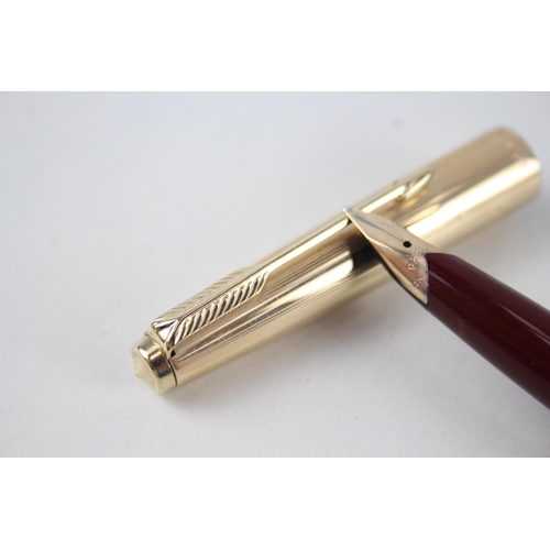 507 - Vintage PARKER 65 Burgundy Fountain Pen w/ Chalk Mark, 14ct Gold Nib WRITING