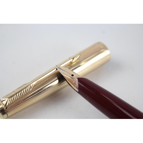 507 - Vintage PARKER 65 Burgundy Fountain Pen w/ Chalk Mark, 14ct Gold Nib WRITING