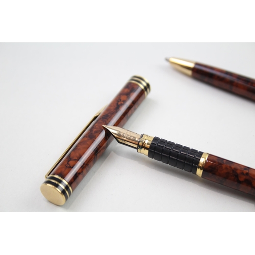 525 - Vintage WATERMAN Ideal Brown Lacquer Fountain Pen set - pen w/ 18ct Gold Nib, Ballpoint