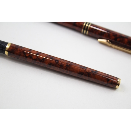 525 - Vintage WATERMAN Ideal Brown Lacquer Fountain Pen set - pen w/ 18ct Gold Nib, Ballpoint