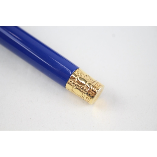 526 - GIANNI VERSACE Blue & Gold Plated Fountain Pen w/ 18ct Gold Nib WRITING