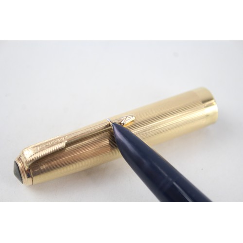 508 - Vintage PARKER 51 Navy Fountain Pen w/ 14ct Gold Nib, Rolled Gold Cap  WRITING