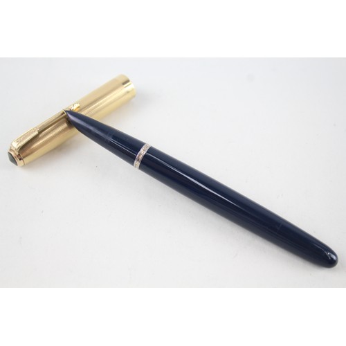 508 - Vintage PARKER 51 Navy Fountain Pen w/ 14ct Gold Nib, Rolled Gold Cap  WRITING