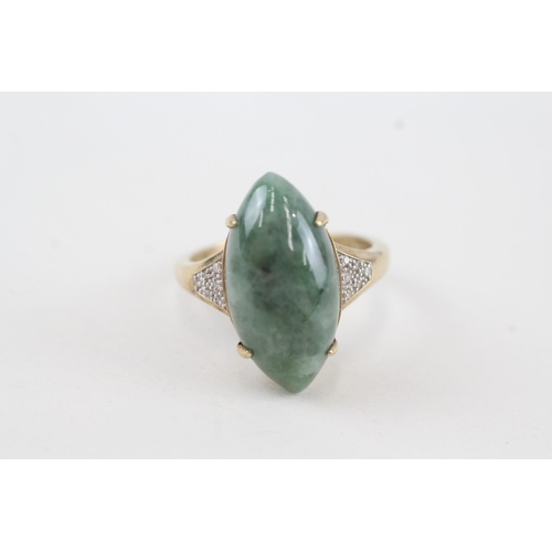 11 - 9ct gold jade and diamond cocktail ring 5.6g   Size S