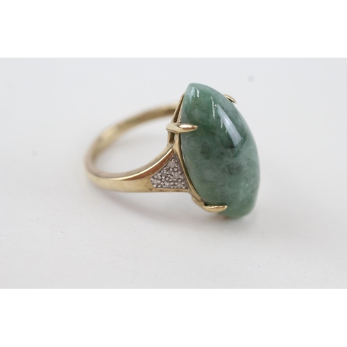 11 - 9ct gold jade and diamond cocktail ring 5.6g   Size S