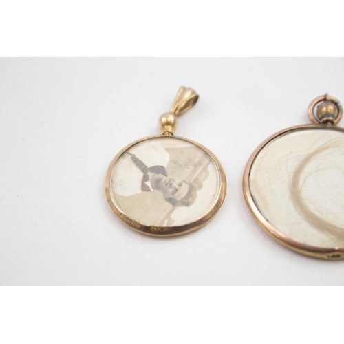 110 - 2x 9ct gold antique original photos lockets 10.8g