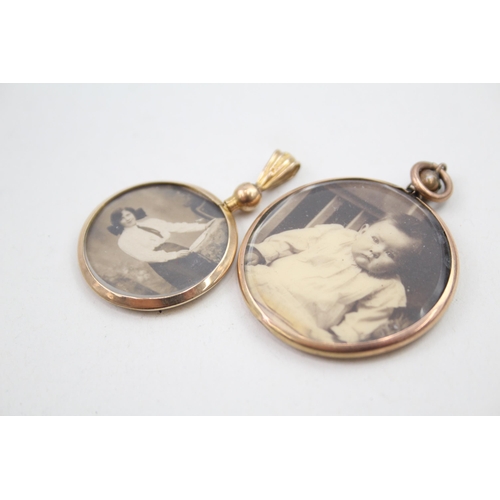 110 - 2x 9ct gold antique original photos lockets 10.8g