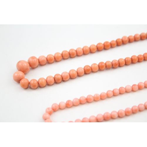 119 - 2x 9ct gold vintage coral necklaces 27.1g