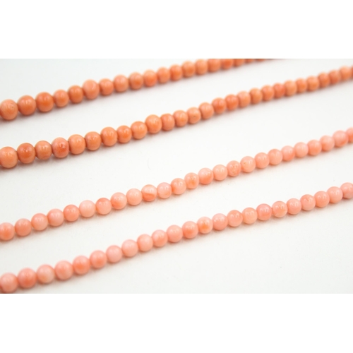 119 - 2x 9ct gold vintage coral necklaces 27.1g