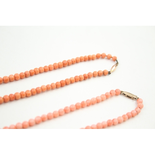 119 - 2x 9ct gold vintage coral necklaces 27.1g