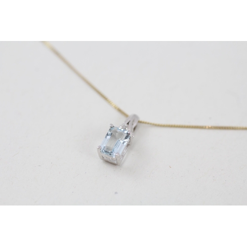 13 - 9ct white gold aquamarine and diamond pendant with 9ct gold chain 0.9g