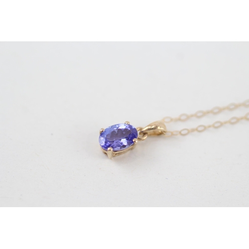 131 - 9ct gold oval cut tanzanite pendant necklace 1g