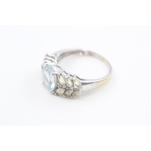 150 - 9ct white gold aquamarine and prasiolite shoulder set cocktail ring 4.2g   Size T