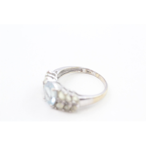 150 - 9ct white gold aquamarine and prasiolite shoulder set cocktail ring 4.2g   Size T