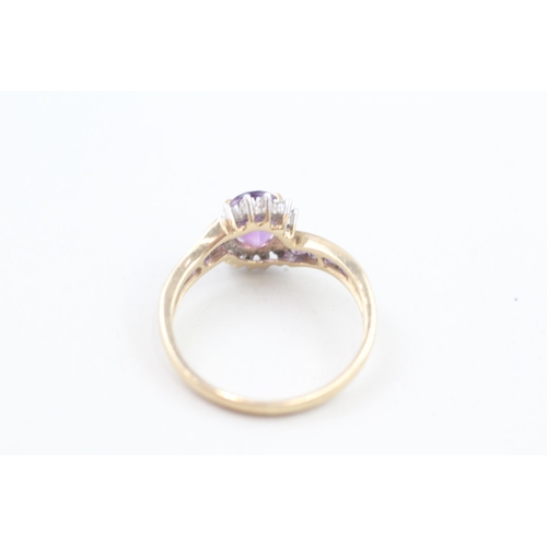 153 - 9ct gold diamond and amethyst cluster dress ring 2.9g   Size S