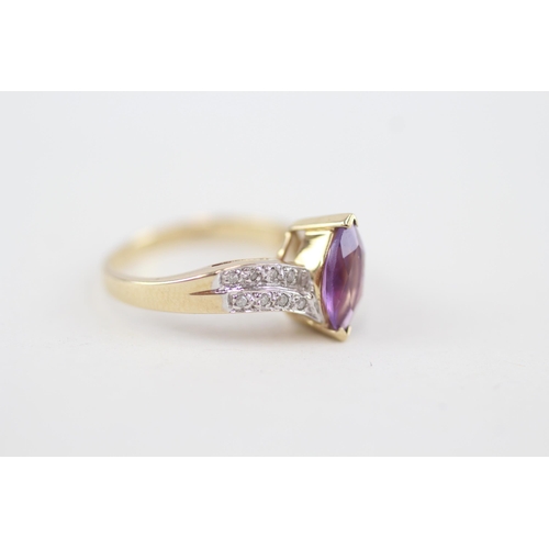 16 - 9ct gold diamond and amethyst cocktail ring 3g   Size N