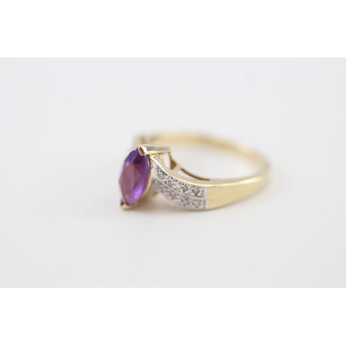 16 - 9ct gold diamond and amethyst cocktail ring 3g   Size N