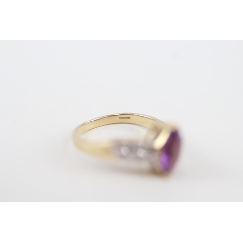 16 - 9ct gold diamond and amethyst cocktail ring 3g   Size N