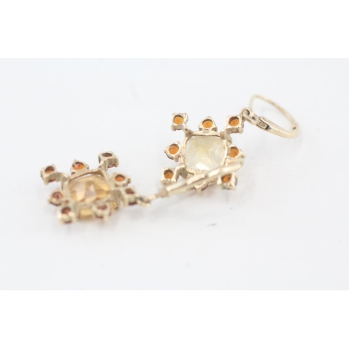 173 - 9ct gold citrine cluster drop earrings with hinged back 3.1g