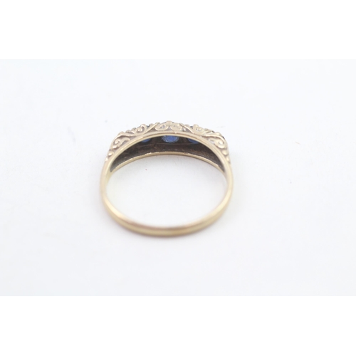 179 - 9ct gold vintage sapphire five stone dress ring 2.2g   Size P