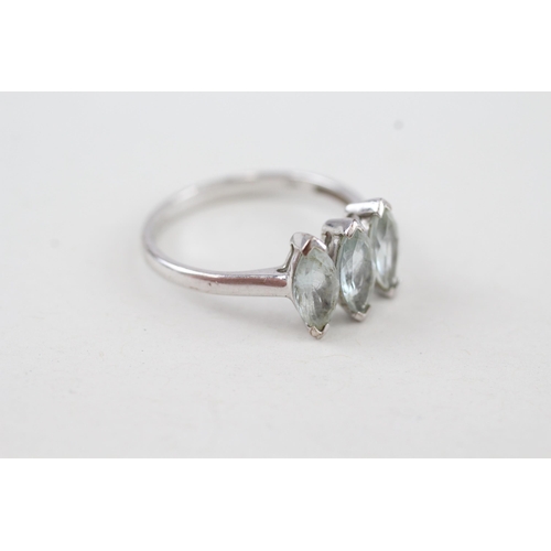 20 - 9ct white gold aquamarine marquis trilogy dress ring 2.3g   Size M