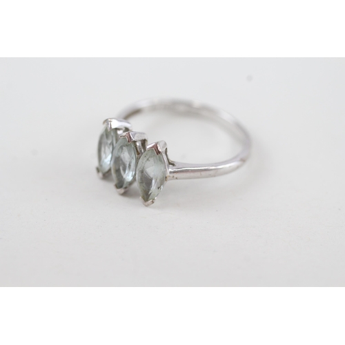 20 - 9ct white gold aquamarine marquis trilogy dress ring 2.3g   Size M