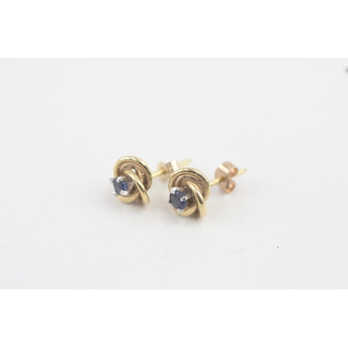 25 - 9ct gold sapphire knot stud earrings 1.4g