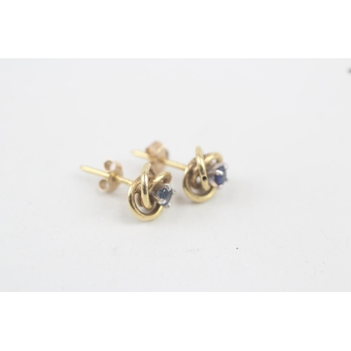 25 - 9ct gold sapphire knot stud earrings 1.4g