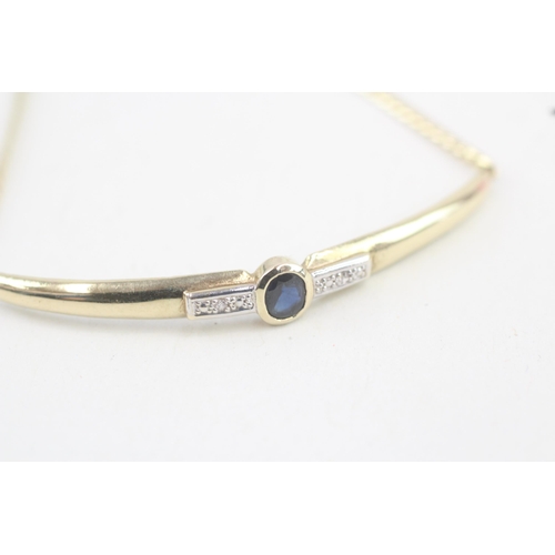 28 - 9ct gold sapphire and diamond bar bracelet 3.1g