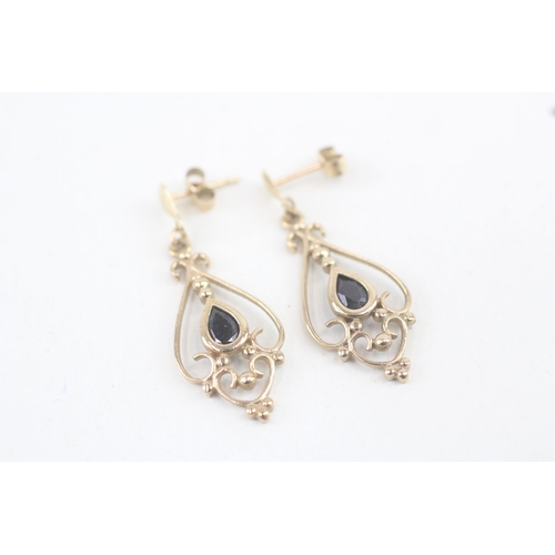 33 - 9ct gold sapphire drop earrings 2.2g