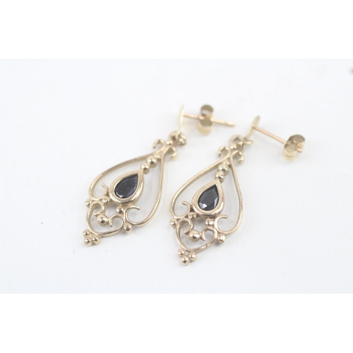 33 - 9ct gold sapphire drop earrings 2.2g