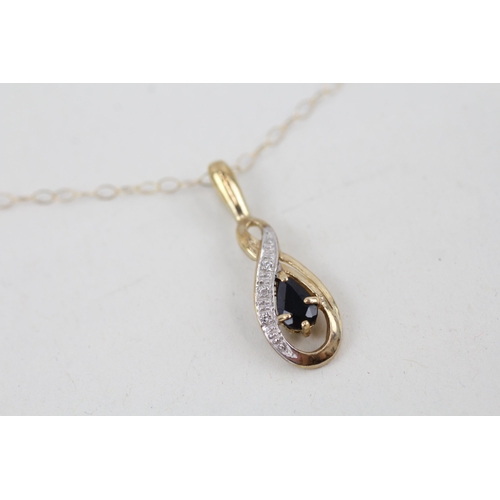 35 - 9ct gold sapphire and diamond pendant with 9ct gold chain 1.2g