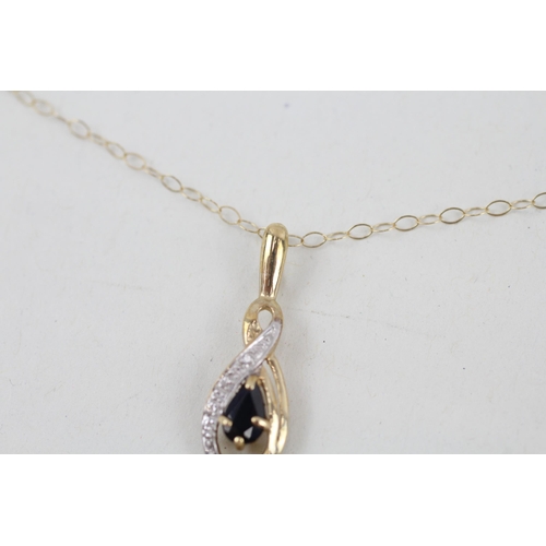 35 - 9ct gold sapphire and diamond pendant with 9ct gold chain 1.2g