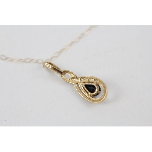 35 - 9ct gold sapphire and diamond pendant with 9ct gold chain 1.2g