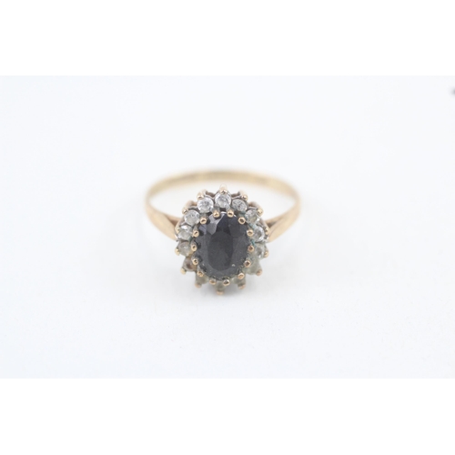 40 - 9ct gold sapphire and cubic zirconia halo dress ring 2.3g   Size O 1/2