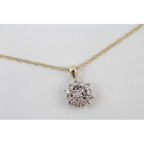 45 - 9ct gold diamond floral cluster pendant with 9ct gold chain 1.6g