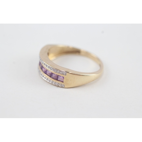 51 - 9ct gold diamond and amethyst multi row dress ring 3.5g   Size R