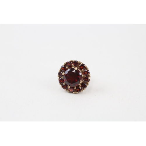 62 - 9ct gold vintage garnet halo stud earrings 2g