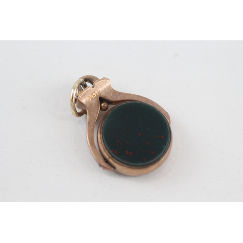 65 - 9ct gold antique carnelian and bloodstone spinner fob 4.4g