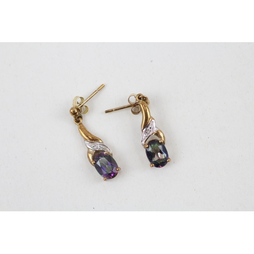 66 - 9ct gold diamond and mystic topaz drop earrings 1.7g