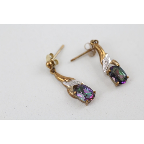 66 - 9ct gold diamond and mystic topaz drop earrings 1.7g