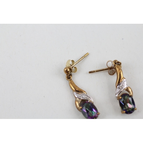 66 - 9ct gold diamond and mystic topaz drop earrings 1.7g