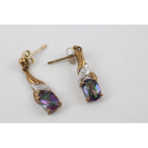 66 - 9ct gold diamond and mystic topaz drop earrings 1.7g