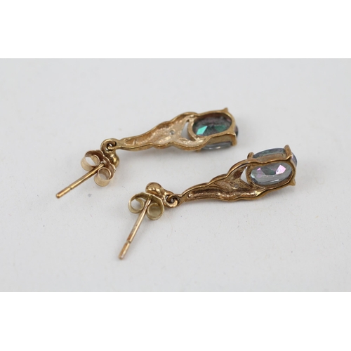 66 - 9ct gold diamond and mystic topaz drop earrings 1.7g