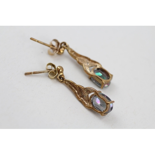 66 - 9ct gold diamond and mystic topaz drop earrings 1.7g